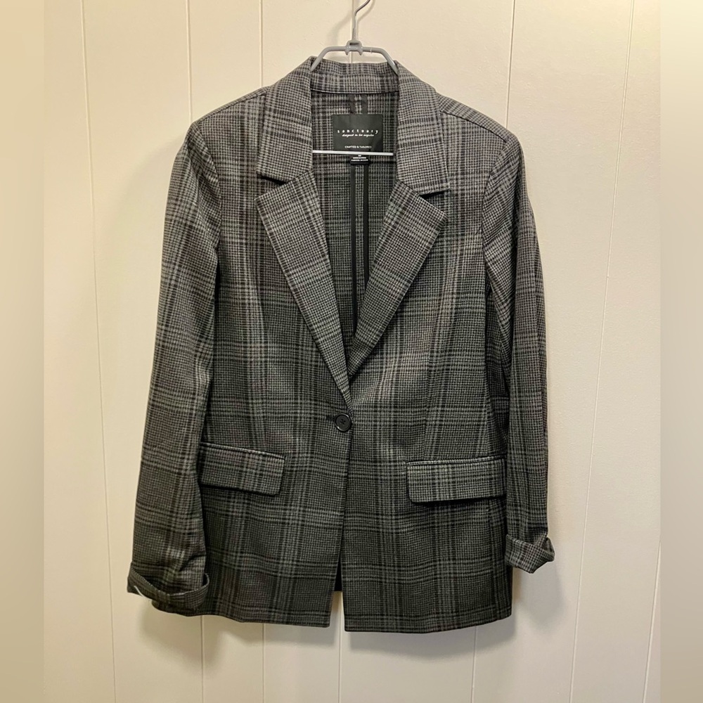 Sanctuary Women’s Medium Blazer Grey and Black Plaid